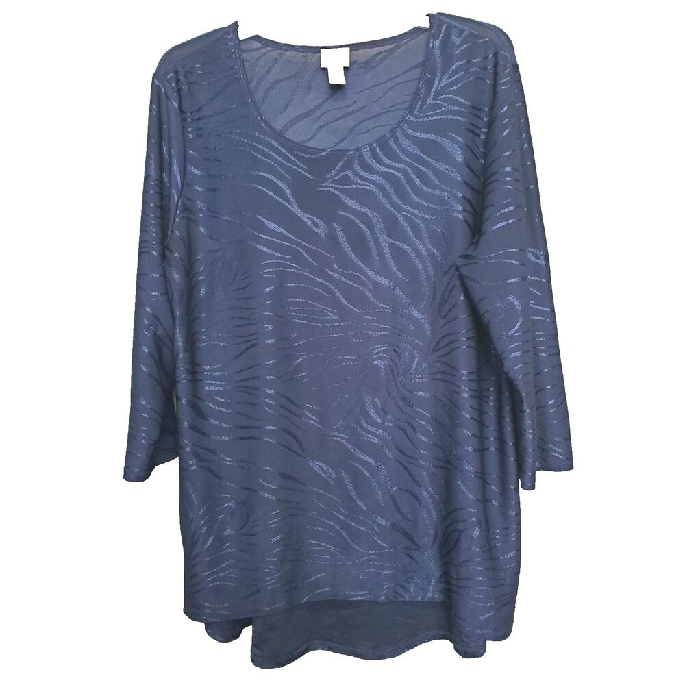 Chico's Blue Textured Semi-Sheer High-Low Hem Tunic Size 2 Large